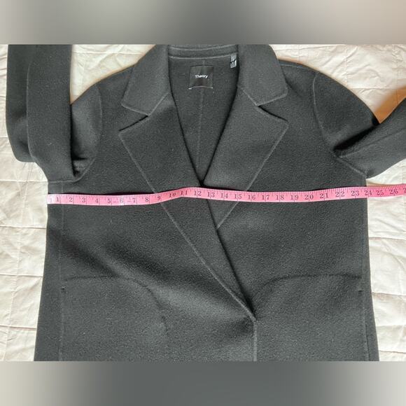 Theory Wool Cashmere Black Long Trench Overcoat Classic Timeless Luxury - Large - Picture 8 of 11